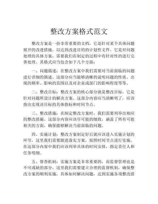 整改方案格式范文(10篇)