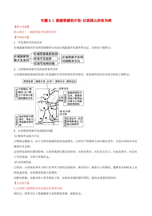 高中地理 专题3.1 能源资源的开发以我国山西省为例(讲