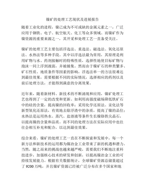 镍矿的处理工艺现状及进展报告