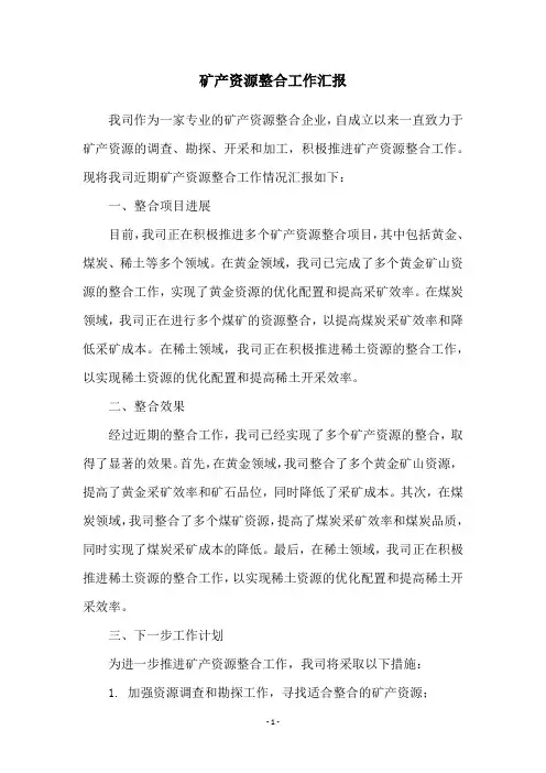 矿产资源整合工作汇报