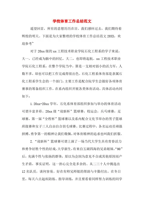 2019年学校体育工作总结范文