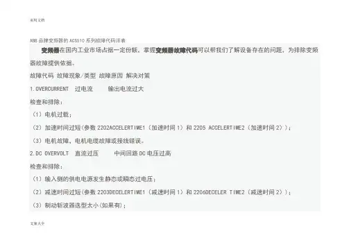ABB品牌变频器地ACS510系列故障代码详表