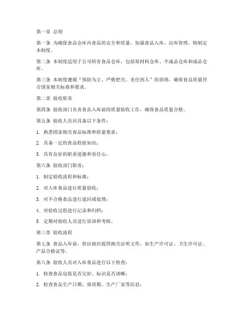 食品仓库验收管理制度范本