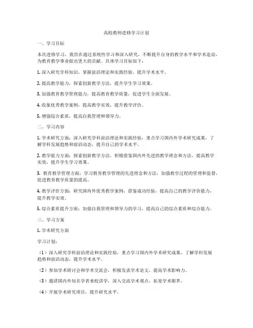 高校教师进修学习计划