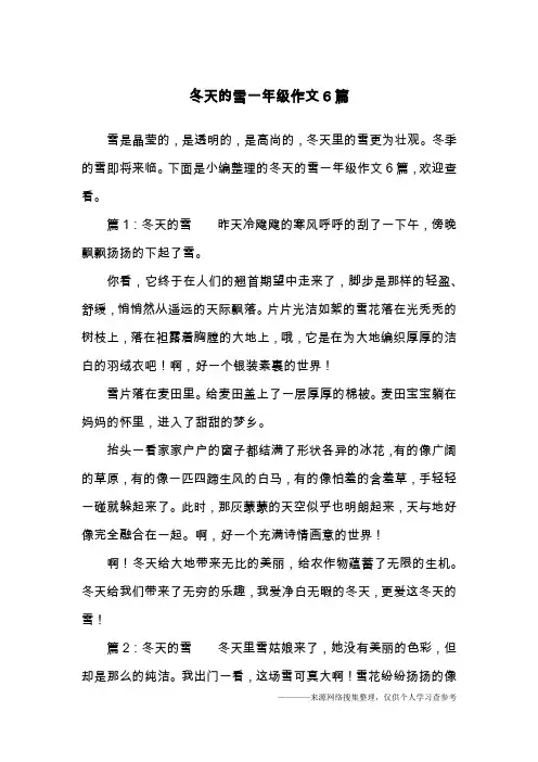 冬天的雪一年级作文6篇