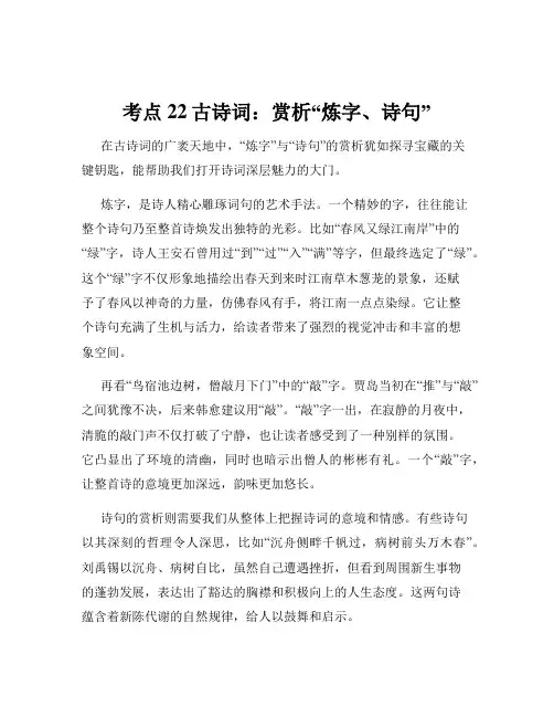 考点22古诗词：赏析“炼字、诗句”