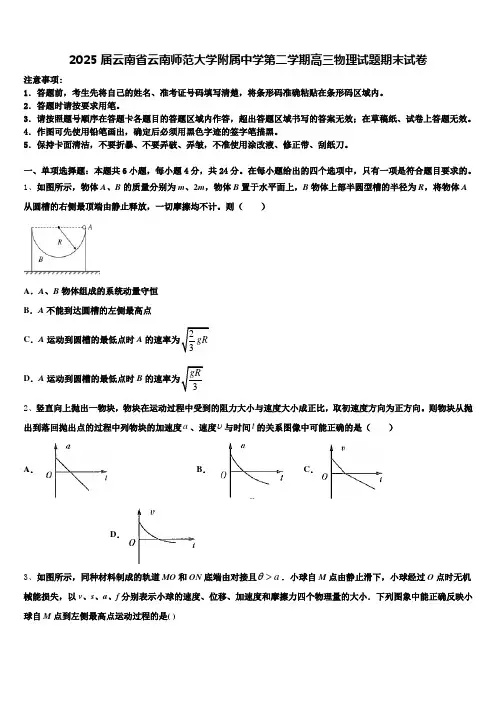 2025届云南省云南师范大学附属中学第二学期高三物理试题期末试卷含解析
