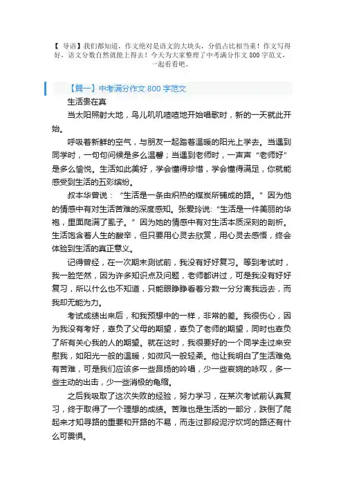 中考满分作文800字范文十二篇