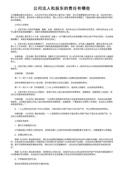 公司法人和股东的责任有哪些