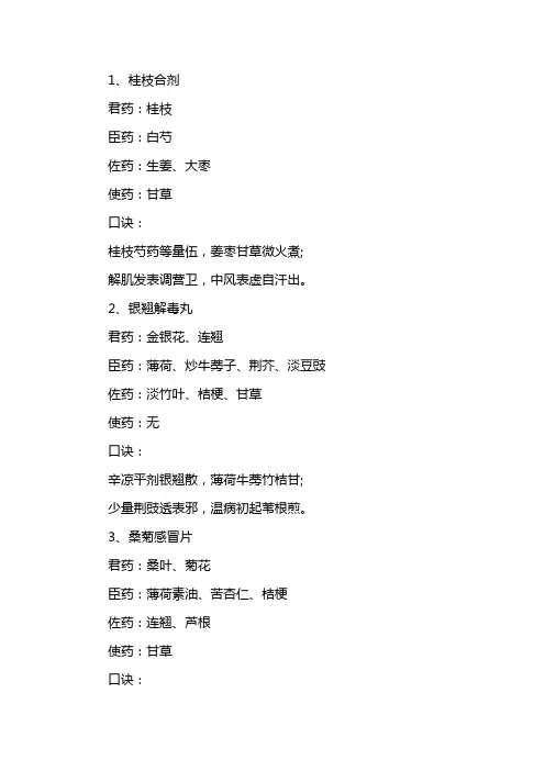 中药二记忆口诀