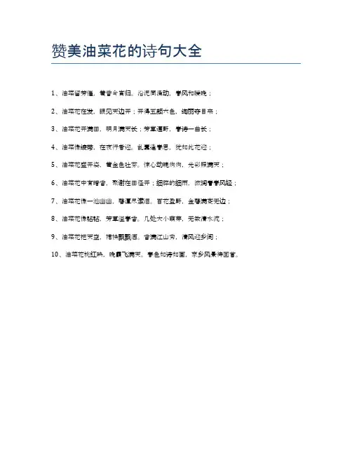 赞美油菜花的诗句大全