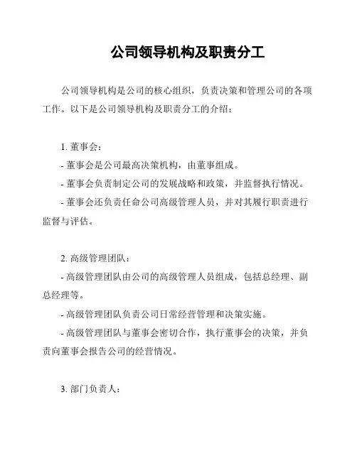 公司领导机构及职责分工