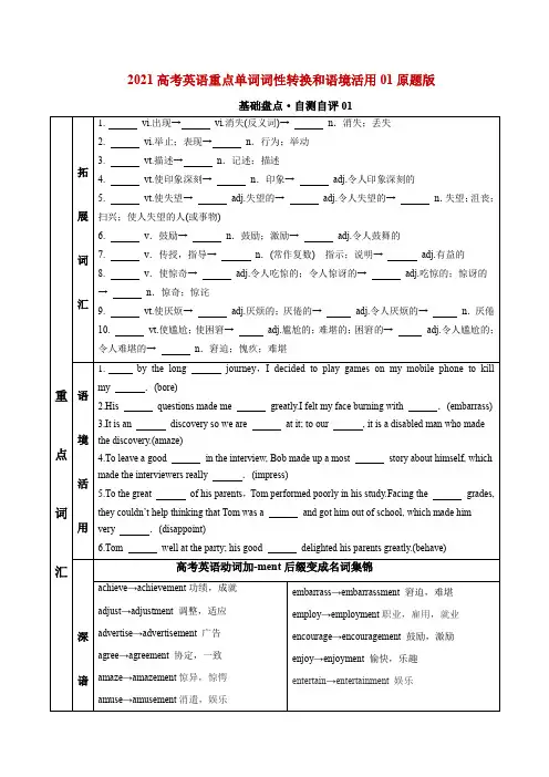 2021高考英语重点单词词性转换和语境活用01(原题版)