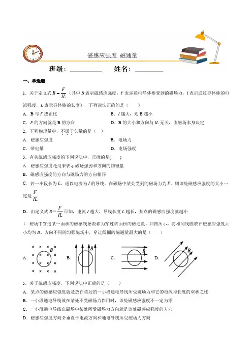 磁感应强度 磁通量 练习