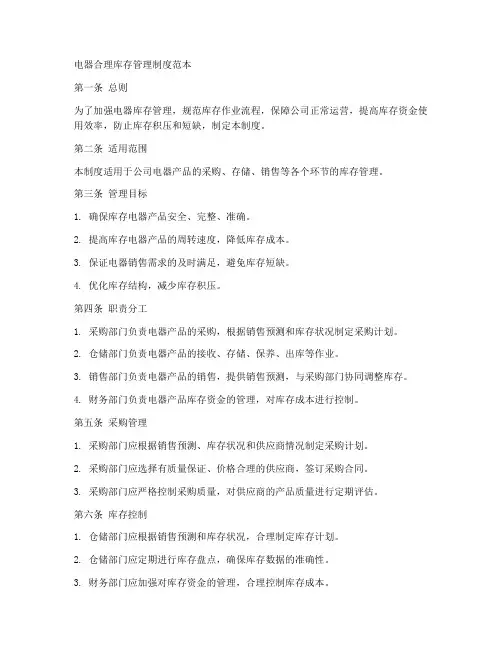 电器合理库存管理制度范本