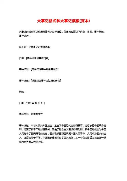 大事记格式和大事记模板(范本)