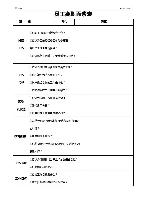 员工离职面谈表