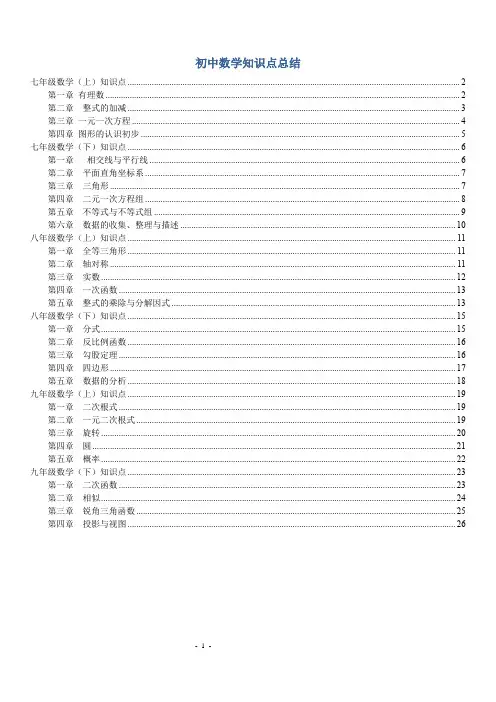 中考必备：人教版初中数学知识点总结 (完整版)