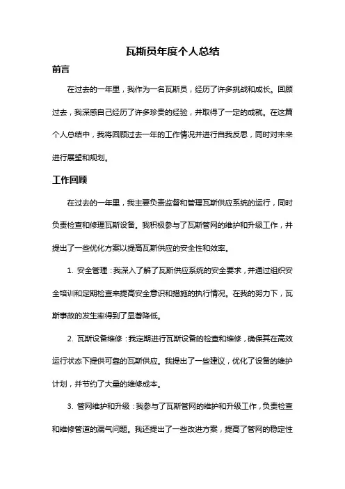 瓦斯员年度个人总结