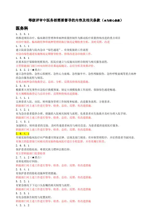 三级医院评审中需要督导的内容汇总(医疗)-(分工版)