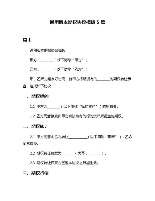 通用版本期权协议模板5篇