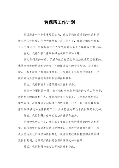 劳保所工作计划