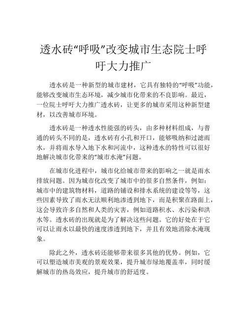 透水砖“呼吸”改变城市生态院士呼吁大力推广