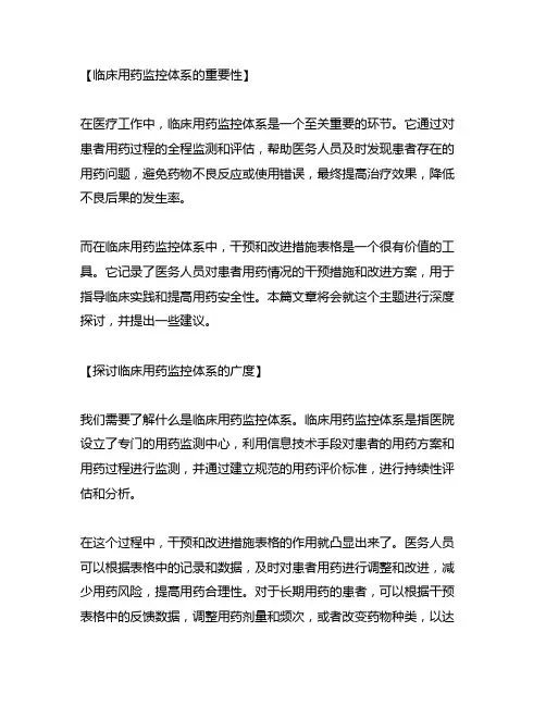 临床用药监控体系,干预和改进措施表格