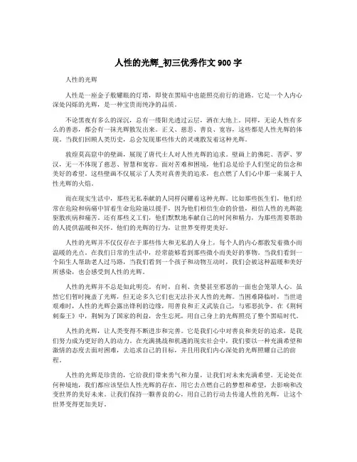 人性的光辉_初三优秀作文900字
