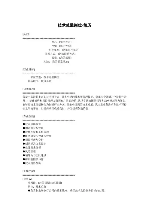 技术总监岗位-简历