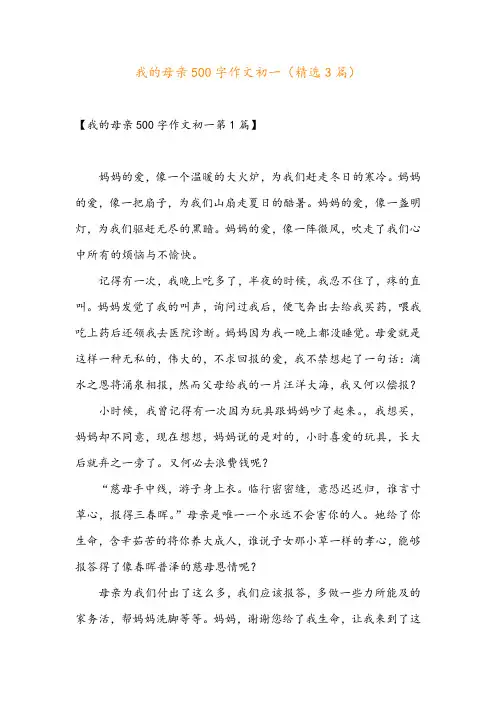 我的母亲500字作文初一(精选3篇)