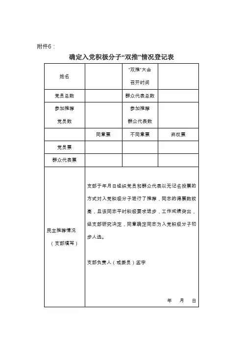 确定入党积极分子“双推”情况登记表