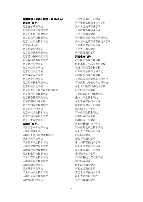 全国高职(专科)院校名单(共1266所)