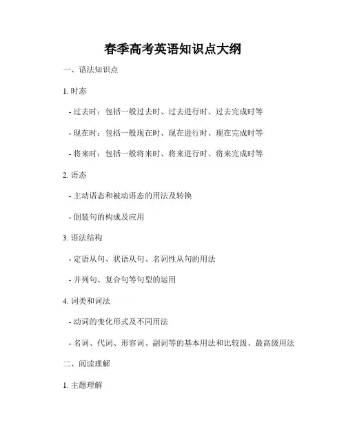春季高考英语知识点大纲