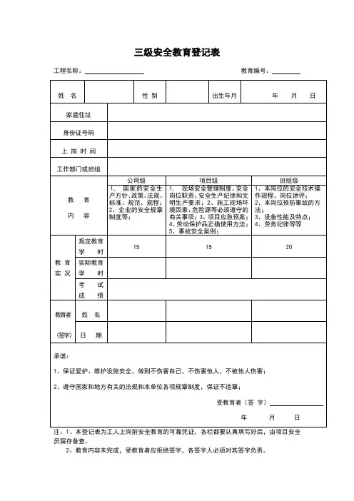 三级安全教育题     架子工