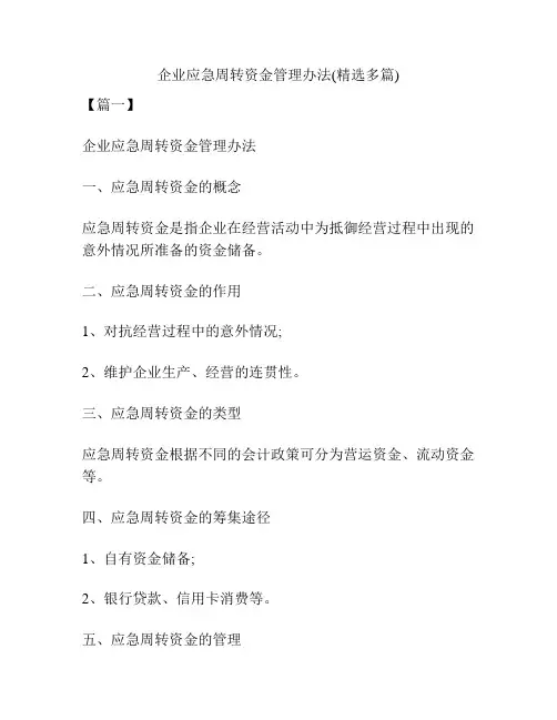 企业应急周转资金管理办法(精选多篇)