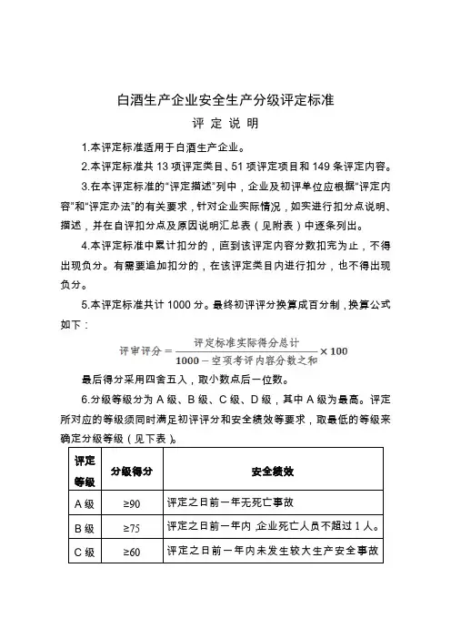 白酒生产企业安全生产分级评定标准