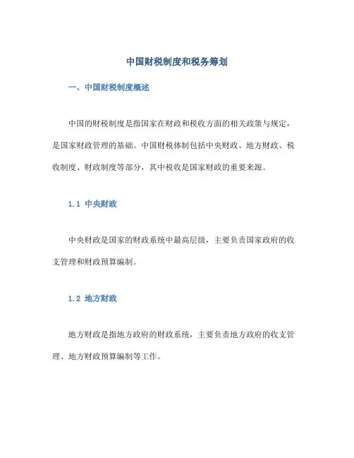 中国财税制度和税务筹划