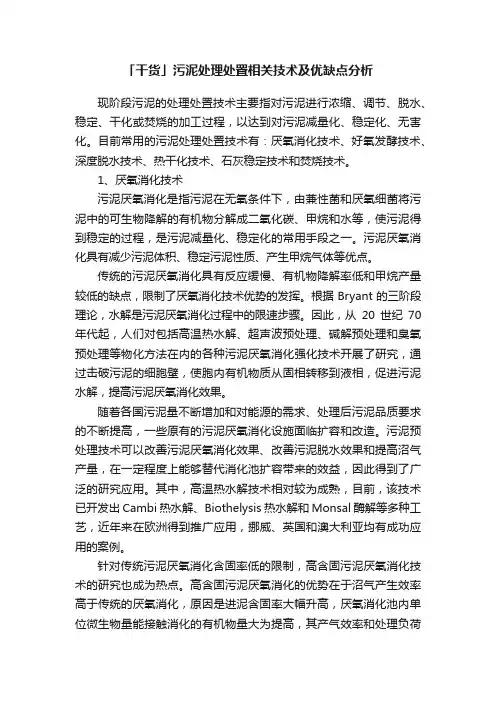 「干货」污泥处理处置相关技术及优缺点分析