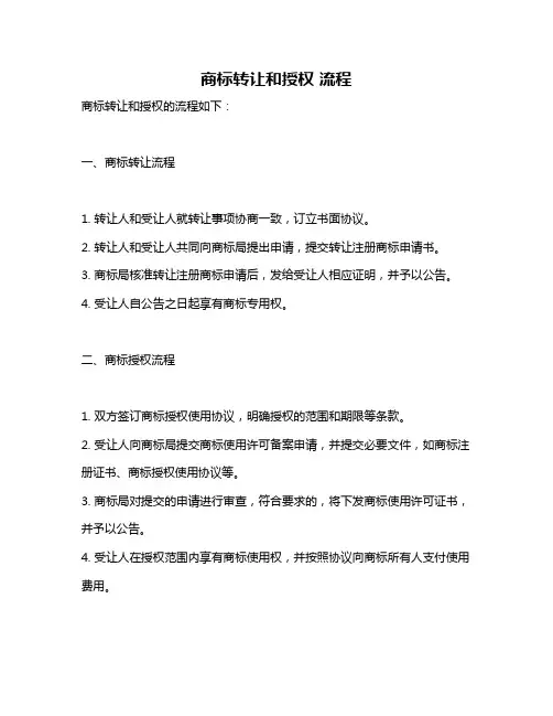 商标转让和授权 流程