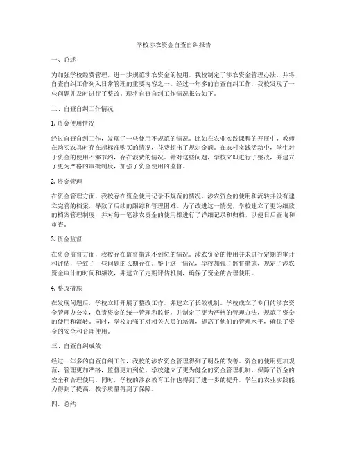 学校涉农资金自查自纠报告