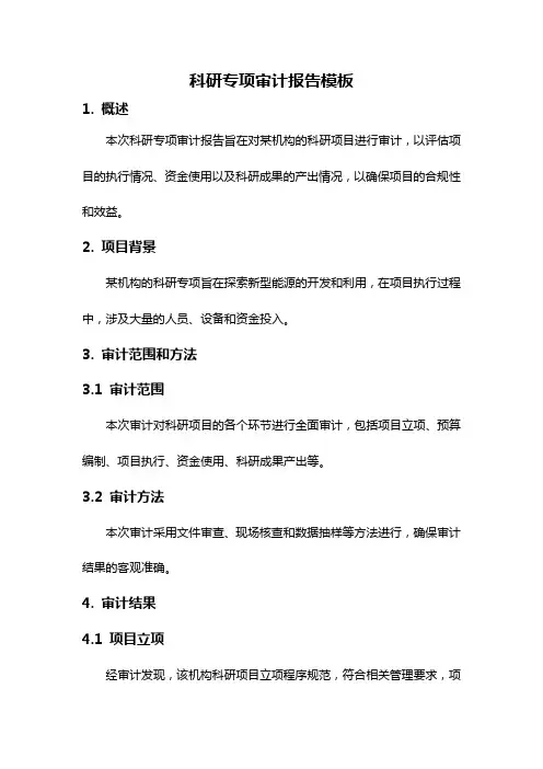 科研专项审计报告模板