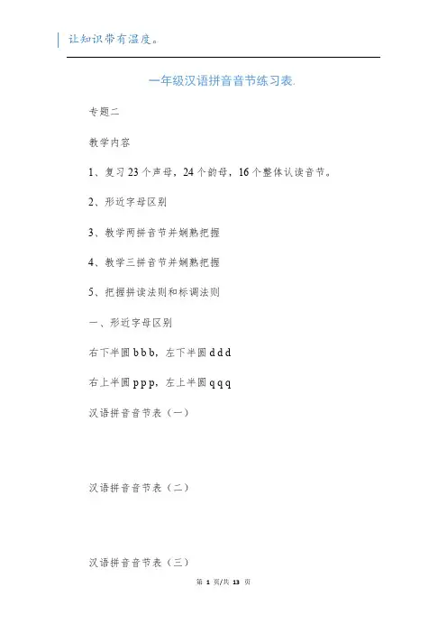 一年级汉语拼音音节练习表.