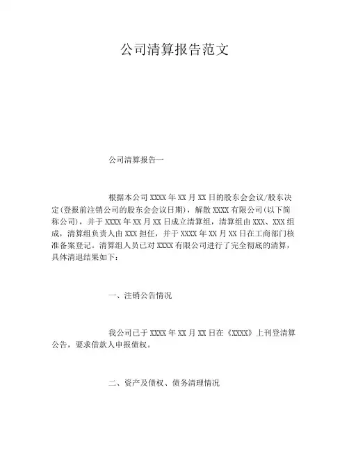 公司清算报告范文