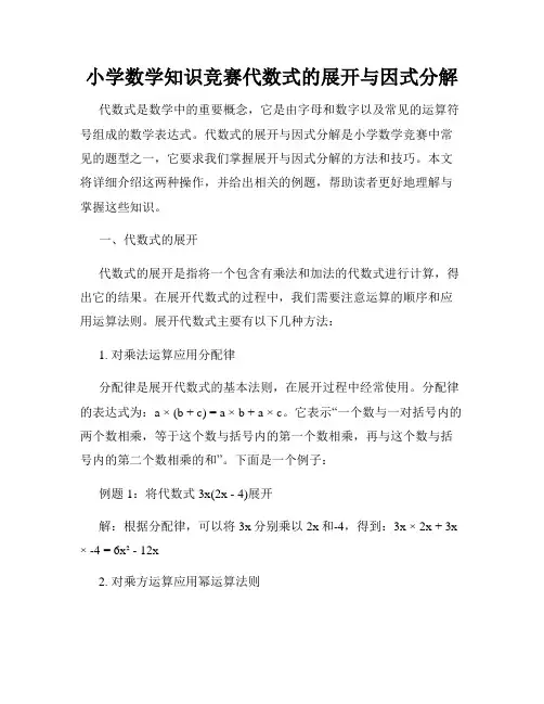小学数学知识竞赛代数式的展开与因式分解