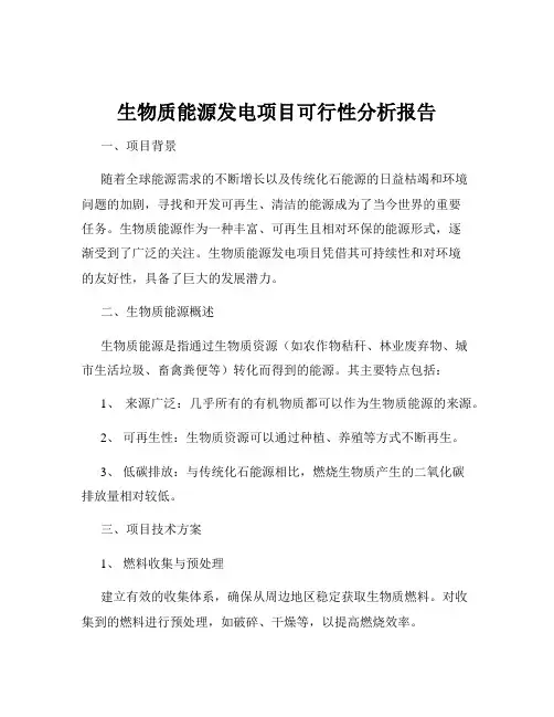 生物质能源发电项目可行性分析报告
