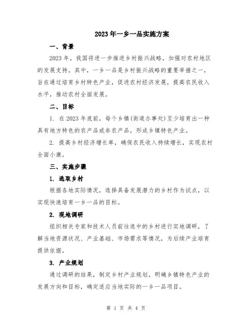 2023年一乡一品实施方案
