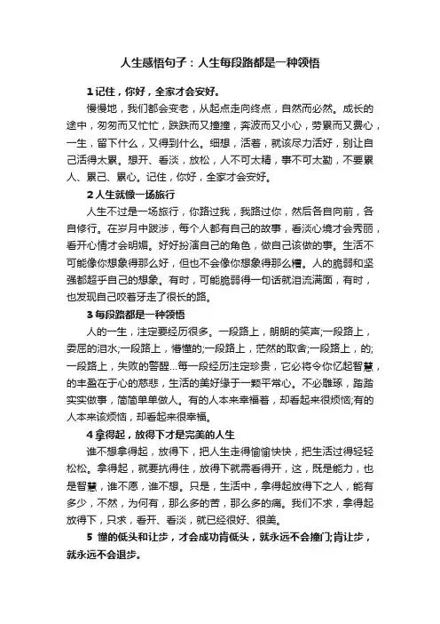 人生感悟句子：人生每段路都是一种领悟