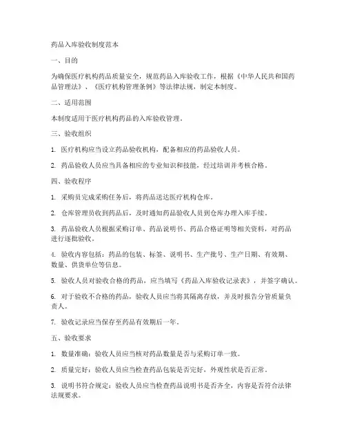 药品入库验收制度范本