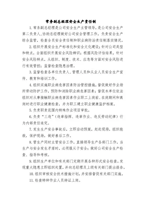 常务副总经理安全生产责任制